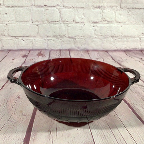 Vintage Anchor Hocking Ruby Red Glass Coronation Pattern 7 Piece Bowl Set - Picture 6 of 15